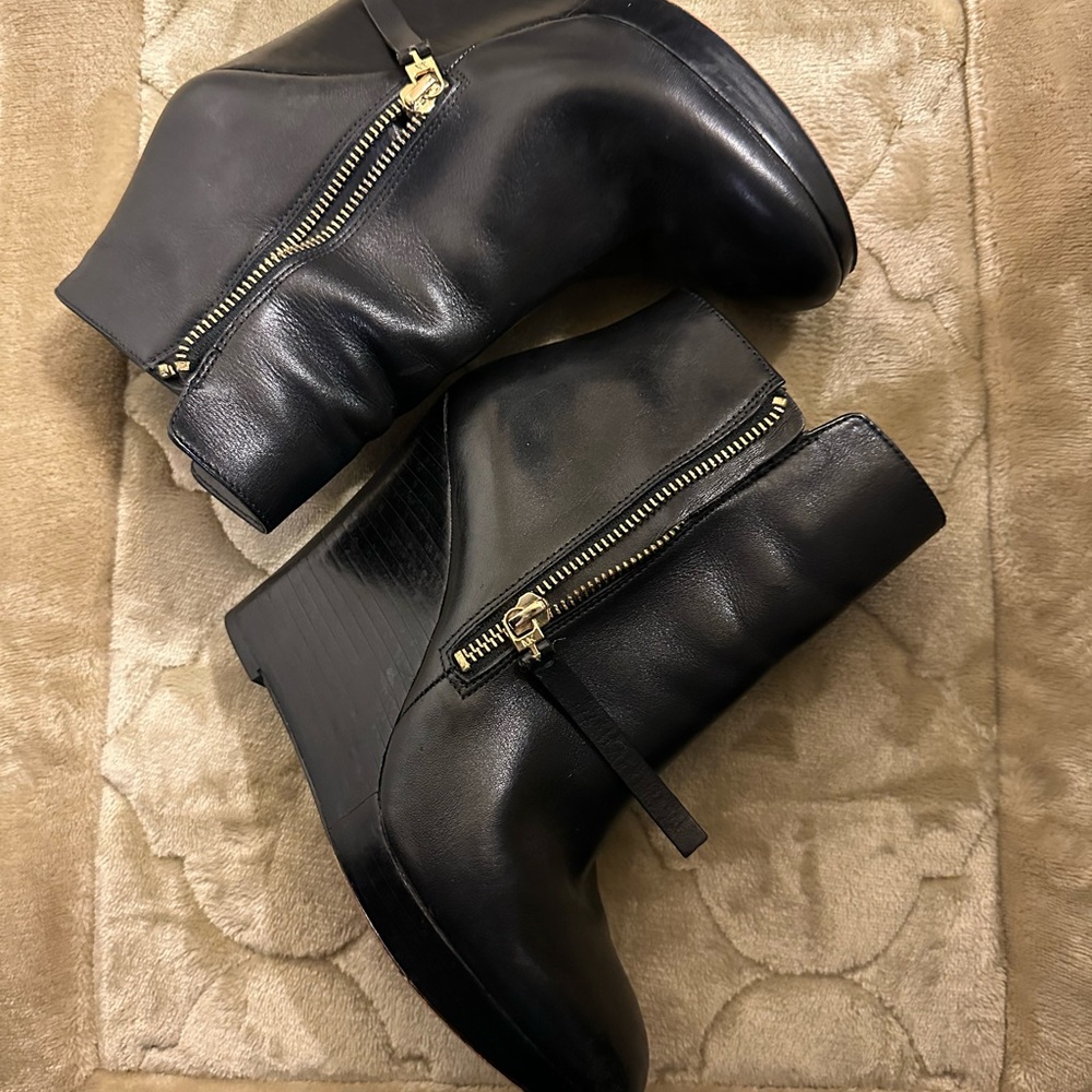 Black Leather Ankle Boots with Gold Zipper